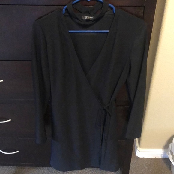 Black Wrap Around Cocktail Dress with Choker - Picture 3 of 16